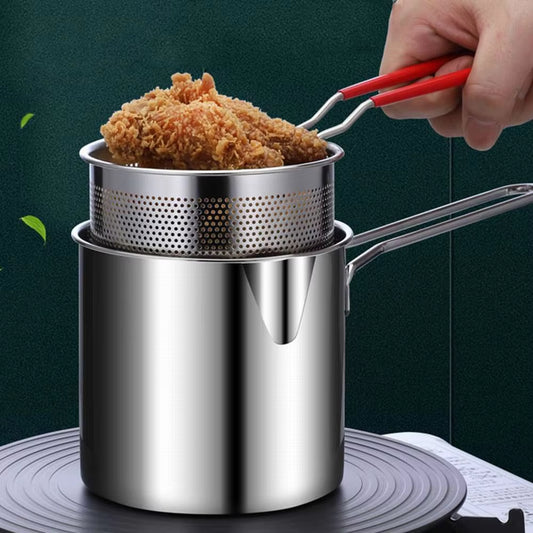 Deep Frying Pot Kitchen Fryer with Strainer Stainless Steel Tempura Fryer Pan Fry Pot Chicken Fried Chicken Cooking Tools