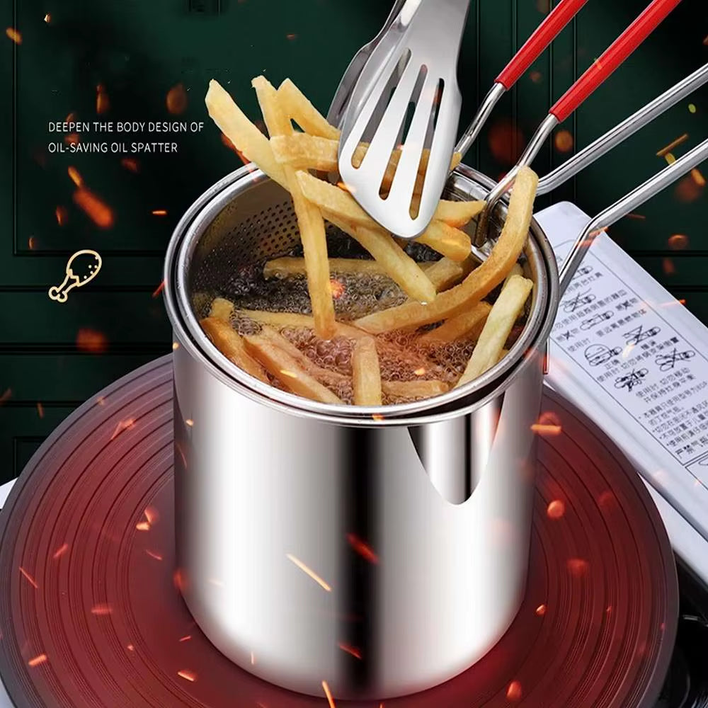 Deep Frying Pot Kitchen Fryer with Strainer Stainless Steel Tempura Fryer Pan Fry Pot Chicken Fried Chicken Cooking Tools