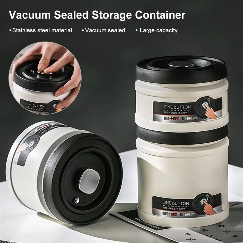 Coffee Bean Vacuum Sealed Tank Stainless Steel Grain Tea Nut Storage Vacuum Airtight Sealed Cans Kitchen Storage Organizer