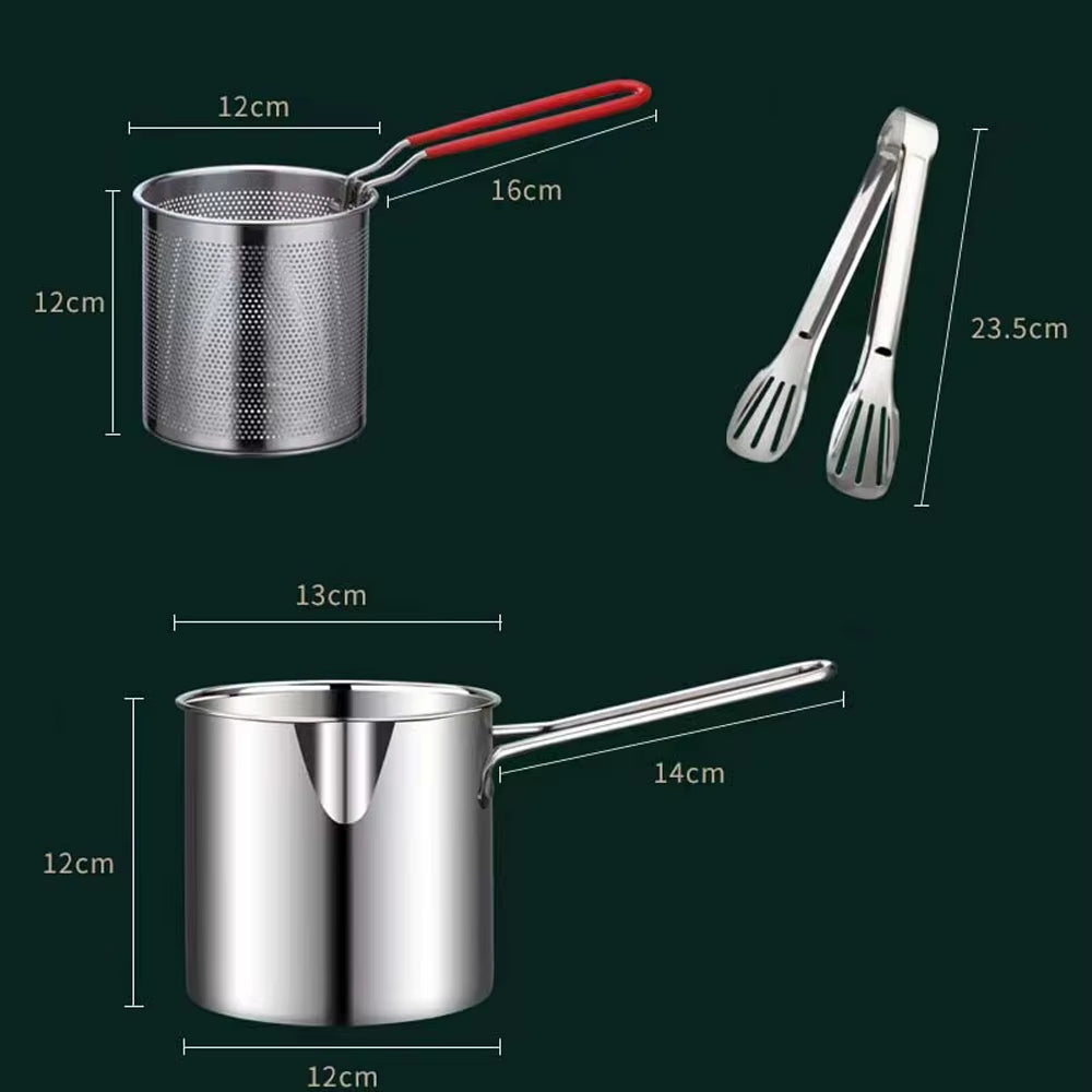 Deep Frying Pot Kitchen Fryer with Strainer Stainless Steel Tempura Fryer Pan Fry Pot Chicken Fried Chicken Cooking Tools