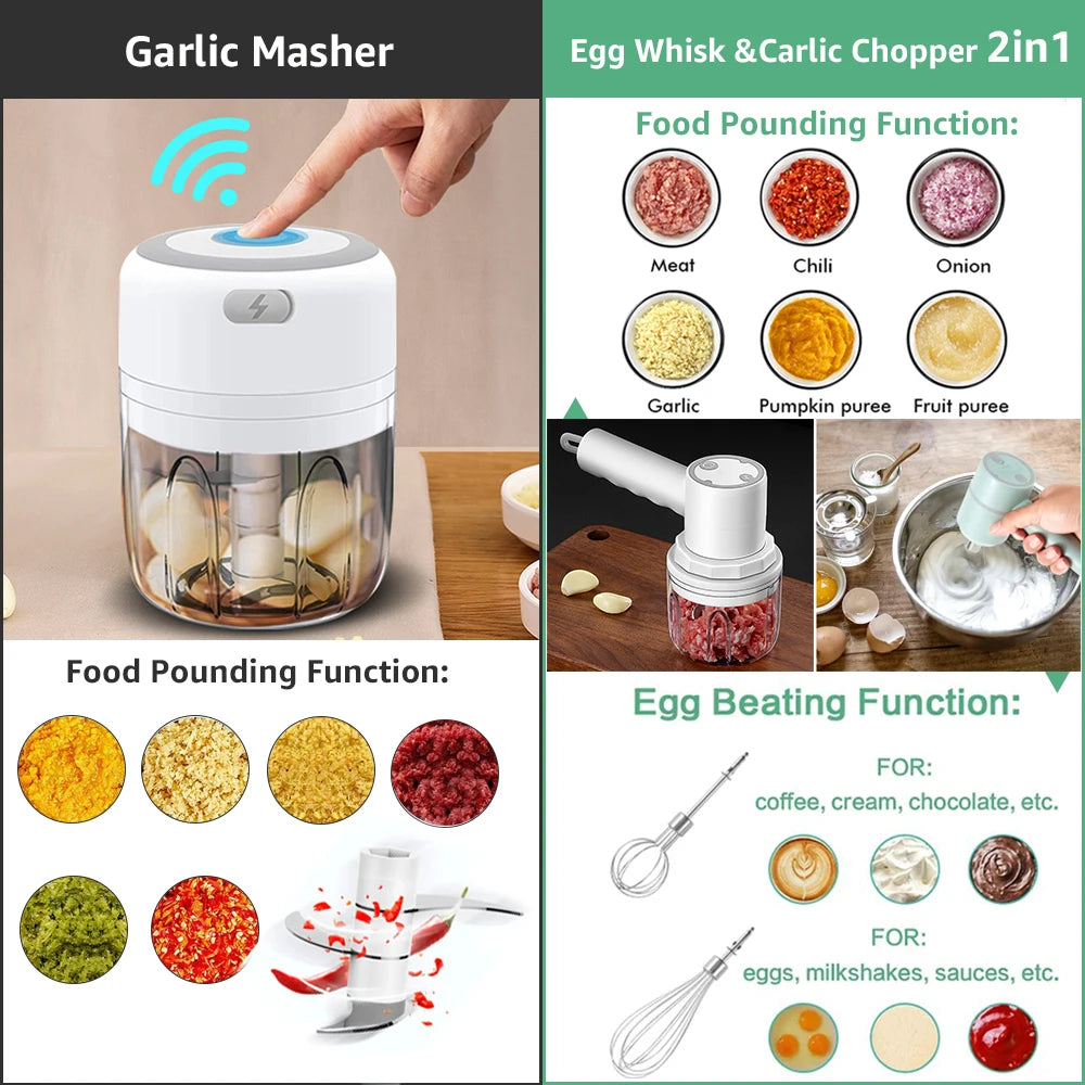 Electric Kitchen Food Chopper Mini Garlic Masher Crusher USB Portable Meat Grinder Vegetable Chopper for Kitchen Gadgets