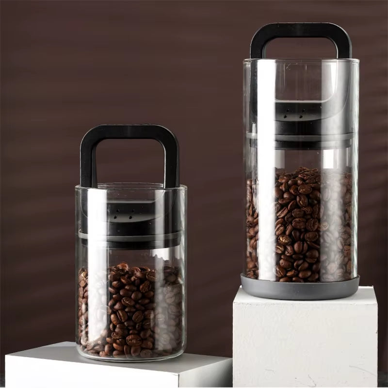 Coffee Beans Vacuum Sealed Tanks Kitchen Food Storage Clear Glass Container Tea Moisture-Proof Canister Home Fresh Keeping Cans