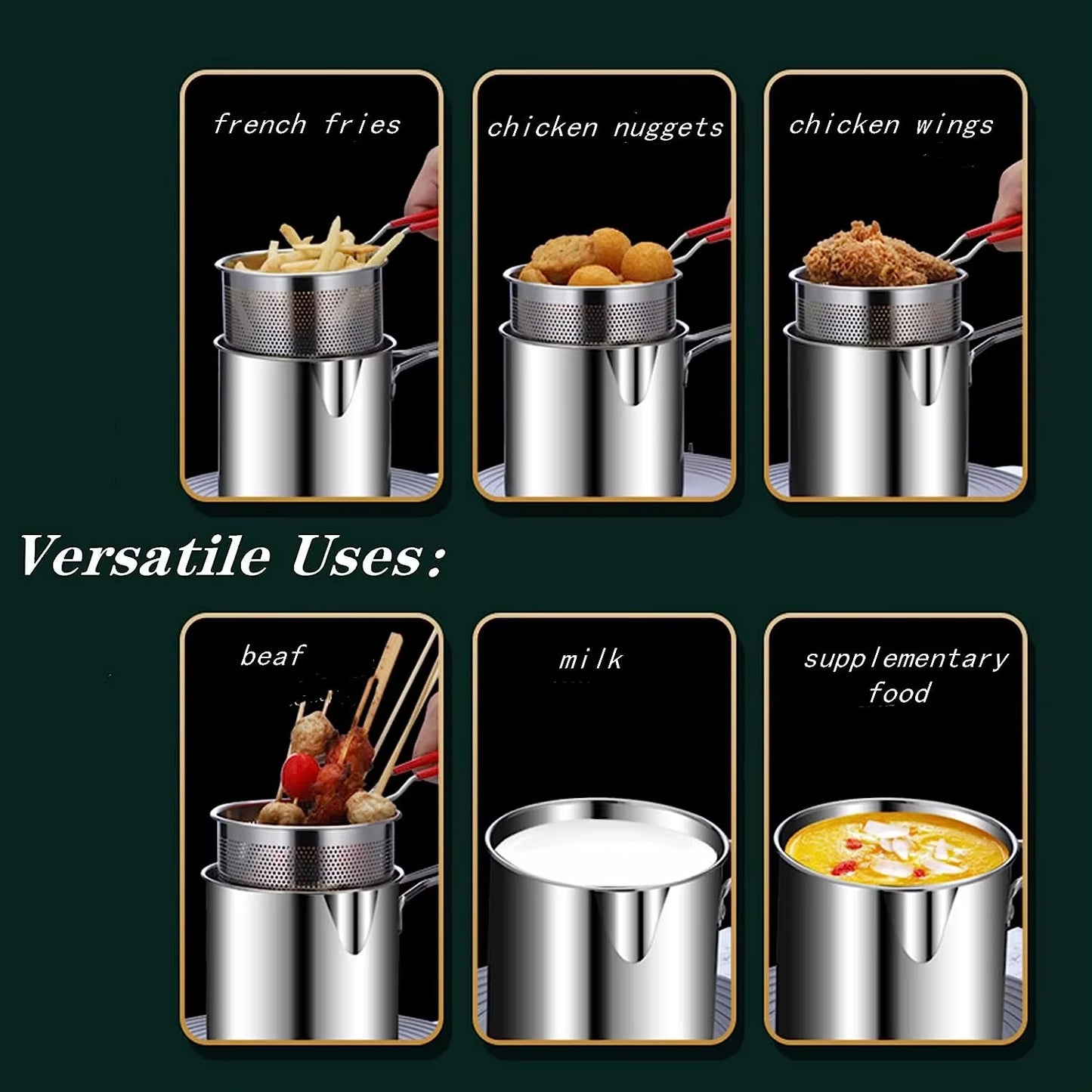 Deep Frying Pot Kitchen Fryer with Strainer Stainless Steel Tempura Fryer Pan Fry Pot Chicken Fried Chicken Cooking Tools