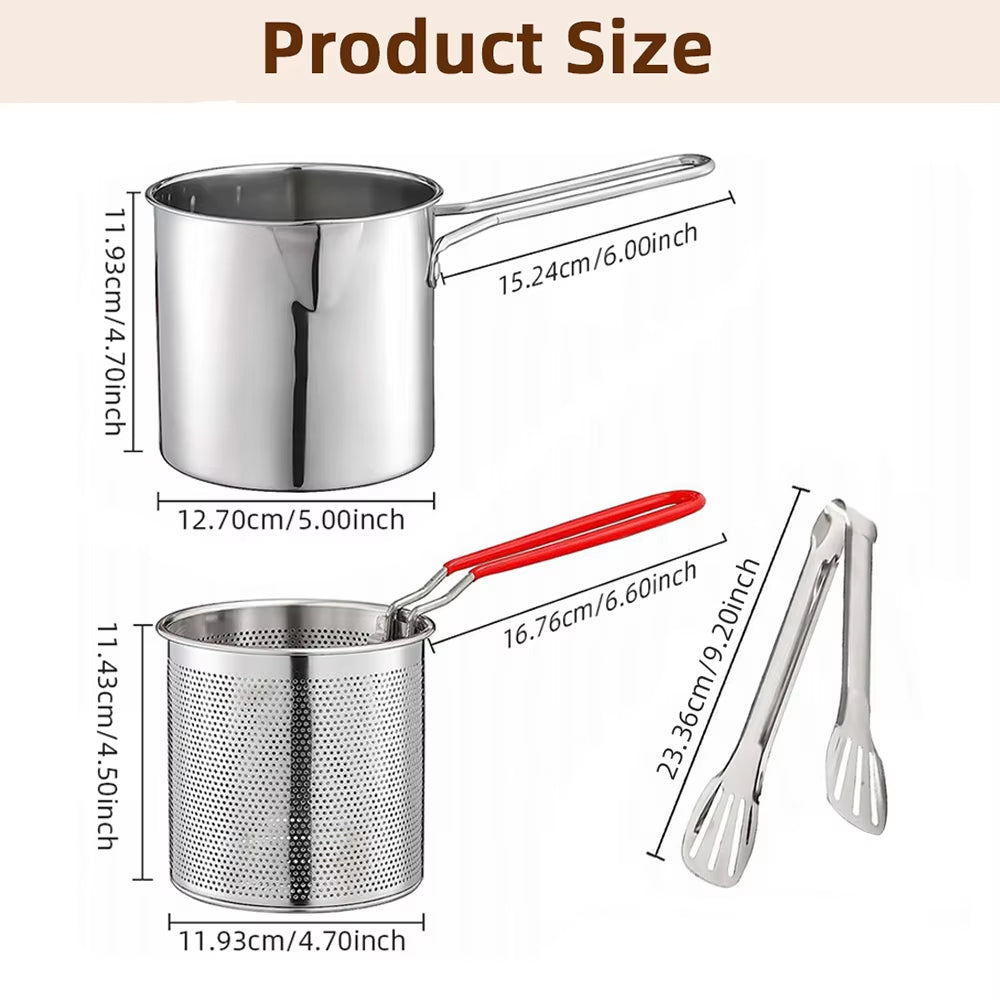 Deep Frying Pot Kitchen Fryer with Strainer Stainless Steel Tempura Fryer Pan Fry Pot Chicken Fried Chicken Cooking Tools