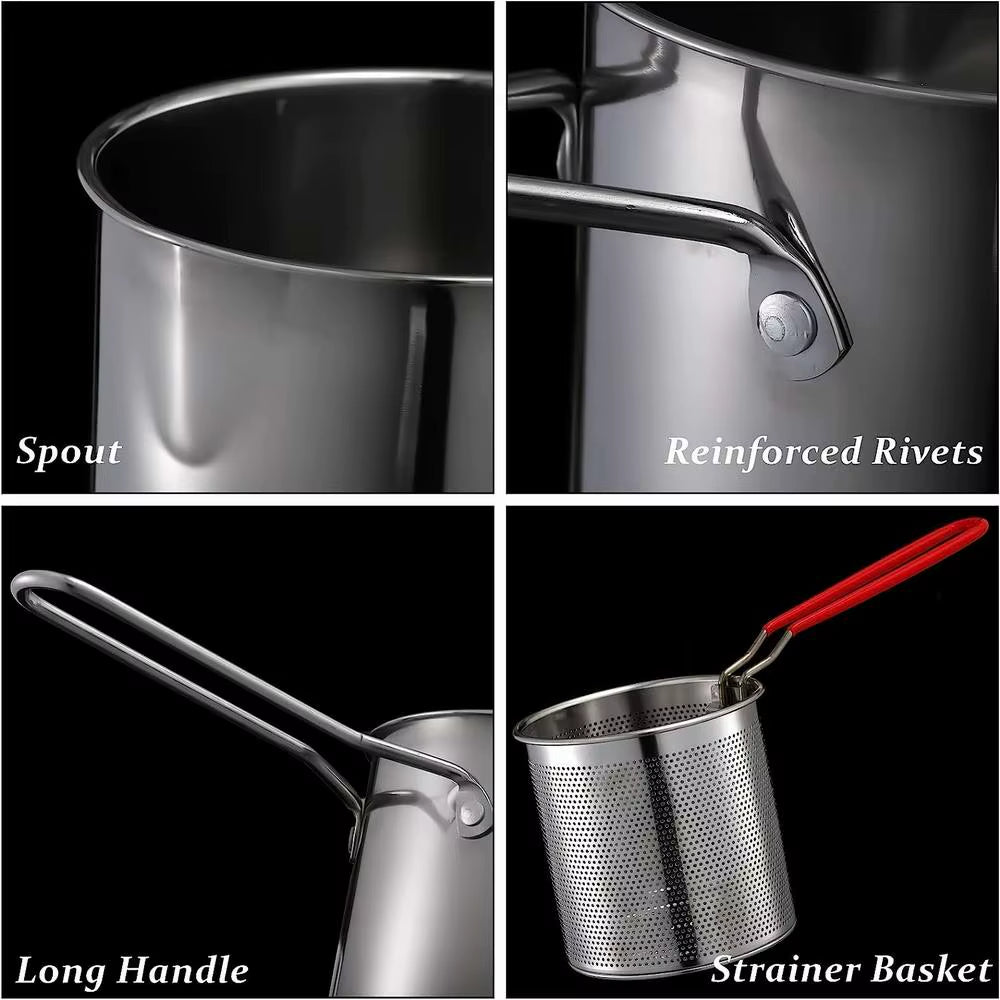 Deep Frying Pot Kitchen Fryer with Strainer Stainless Steel Tempura Fryer Pan Fry Pot Chicken Fried Chicken Cooking Tools